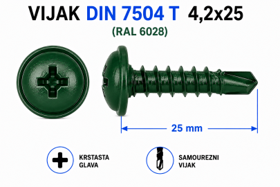 VIJAK DIN 7504 T 4,2x25 (RAL 6028)